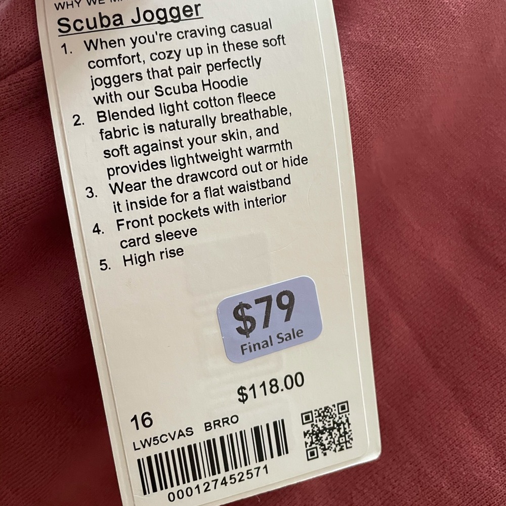 Lululemon Scuba Jogger NWT 16 Brier Rose Pink